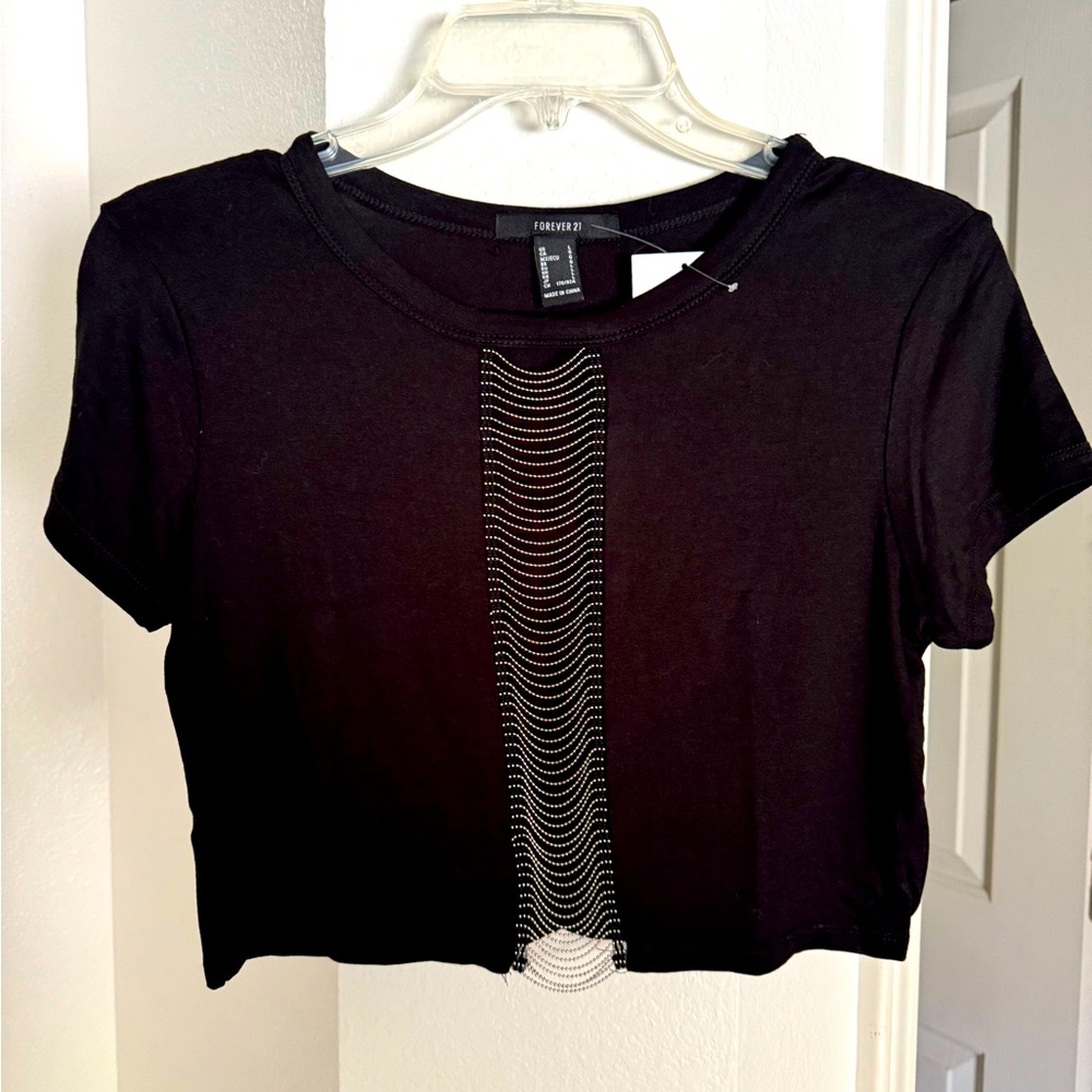 Forever 21 crop top with cutout front beads